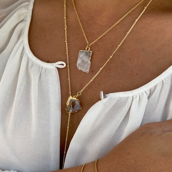 Petite Raw Quartz Slice Necklace in Gold