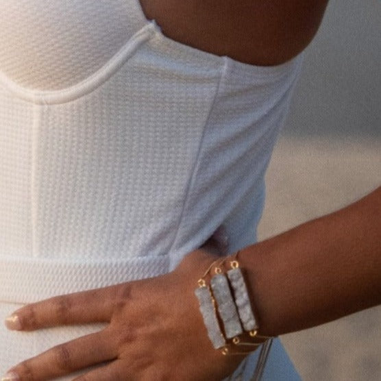 ** As seen in Glamour UK** Rectangular Druzy Bolo Bracelet in Gold