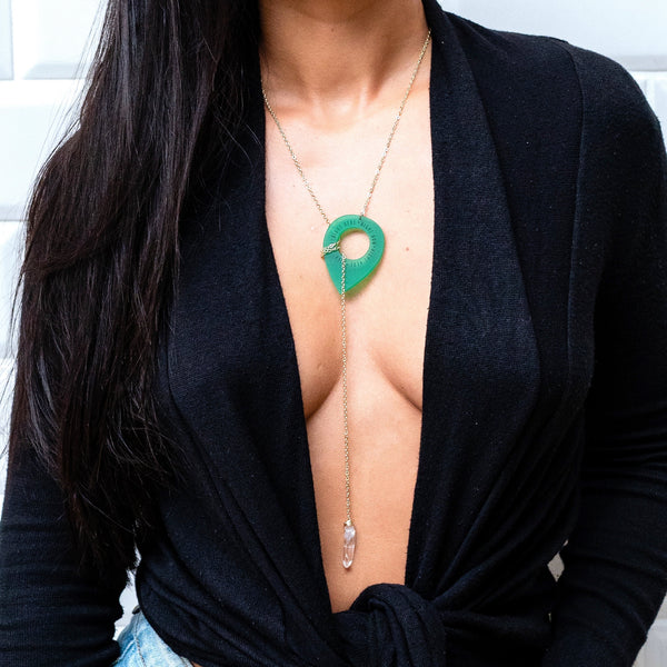 AJA Lariat Necklace in Forest Green and Crystal