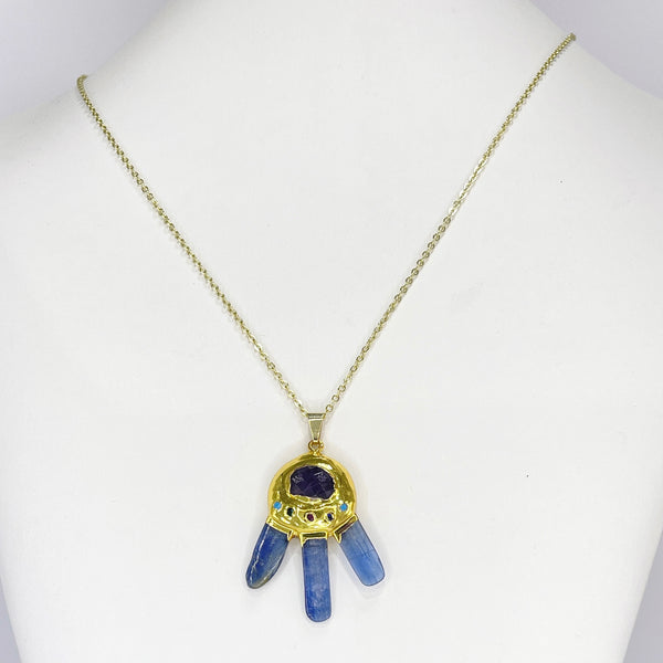 Kyanite & Amethyst Star Catcher Pendant in Gold