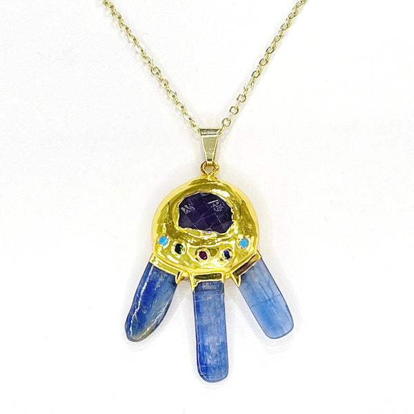 Kyanite & Amethyst Star Catcher Pendant in Gold