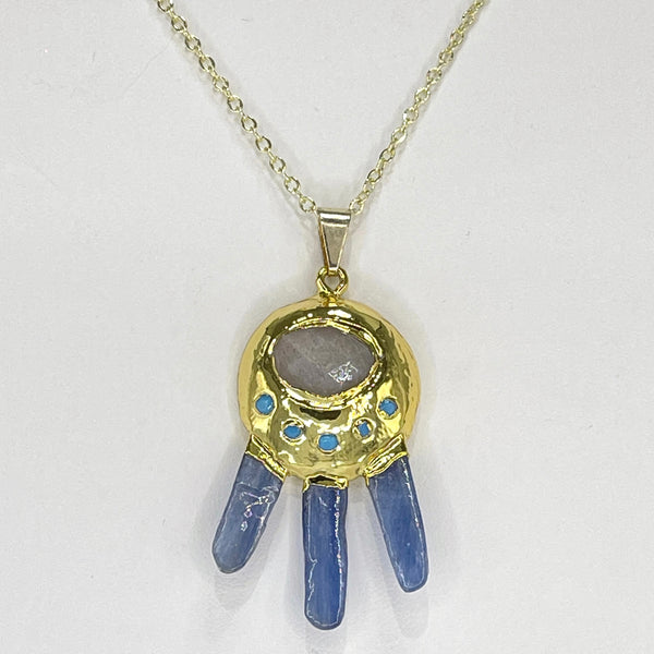 Kyanite & Sunstone Star Catcher Pendant in Gold