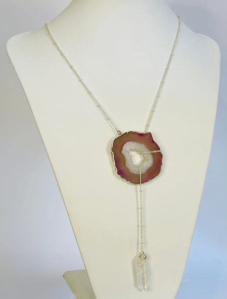 ･ﾟ✧*･ﾟ* SOLD OUT *･ﾟ*✧･ﾟ     Silver Balance Lariat with Pink Water Melon Geode