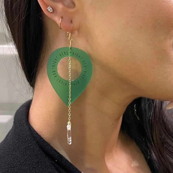 AJA Lariat Style Earrings in Forest Green and Crystal