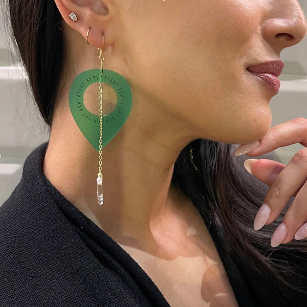 AJA Lariat Style Earrings in Forest Green and Crystal