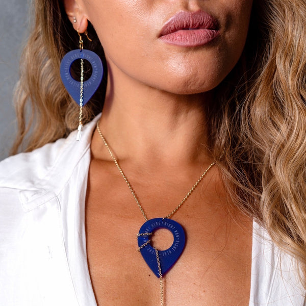 AJA Lariat Necklace in Ocean Blue and Crystal