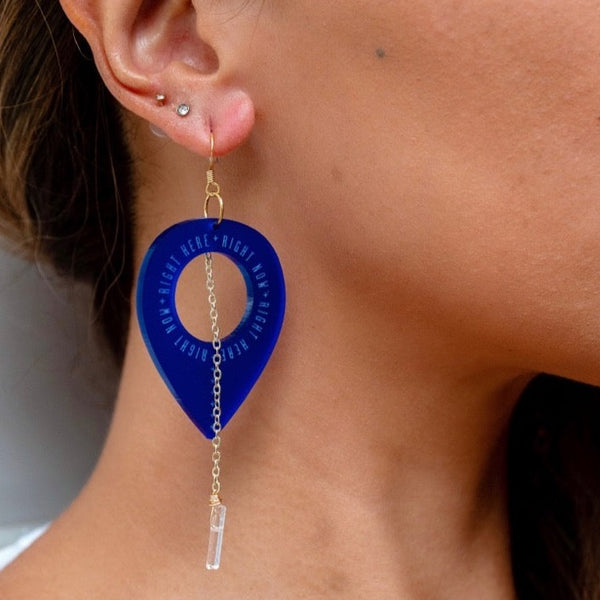 AJA Lariat Style Earrings in Ocean Blue and Crystal