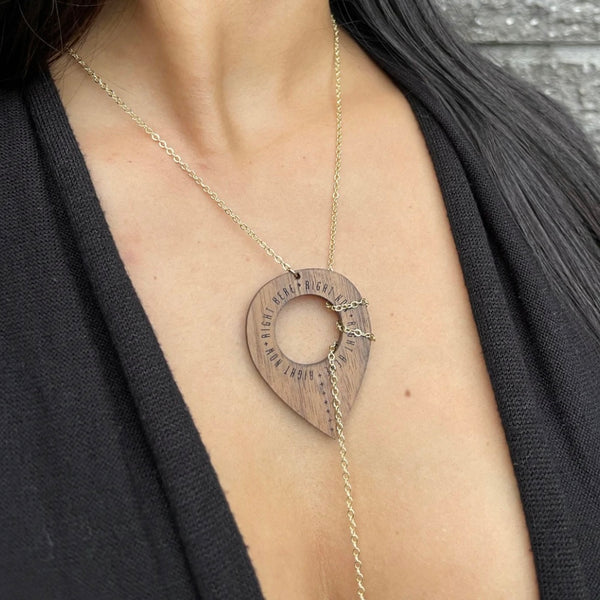 AJA Lariat Necklace in Wood and Crystal