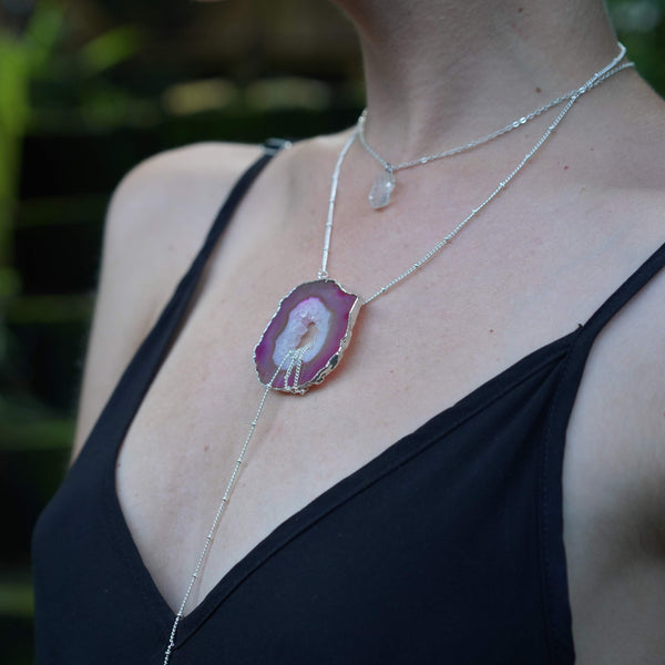 ･ﾟ✧*･ﾟ* SOLD OUT *･ﾟ*✧･ﾟ     Silver Balance Lariat with Pink Water Melon Geode