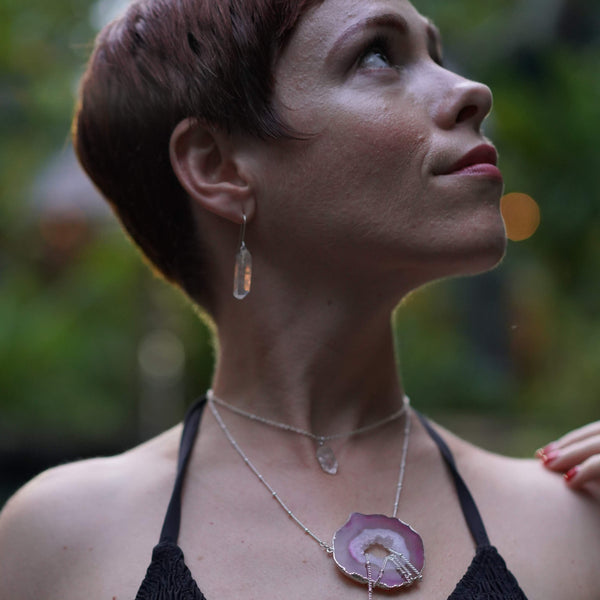 Petite Polished Clear Quartz Earrings in Silver