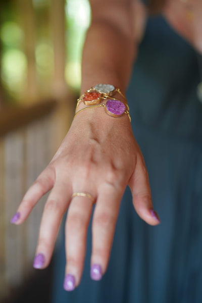 Round Pink Druzy Bolo Bracelet in Gold