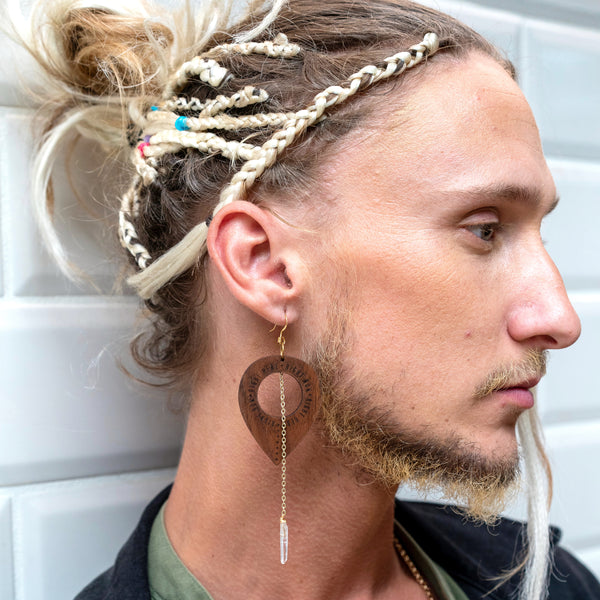 AJA Lariat Style Earrings in Wood and Crystal