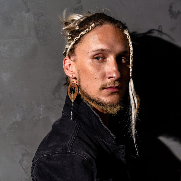 AJA Lariat Style Earrings in Wood and Crystal