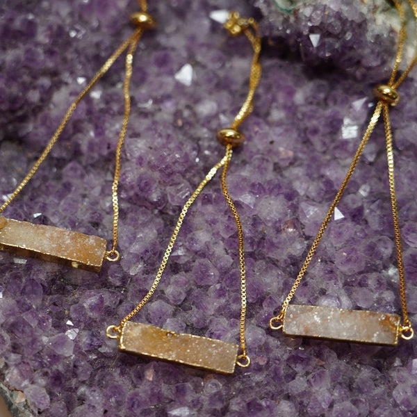 ** As seen in Glamour UK** Rectangular Druzy Bolo Bracelet in Gold