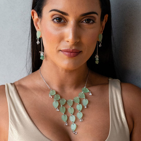 AJA Dewdrop Earrings in Mint and Aventurine, Fluorite, & Clear Quartz