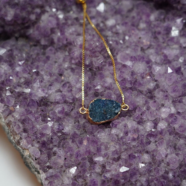 Raw Blue Druzy Bolo Bracelet in Gold