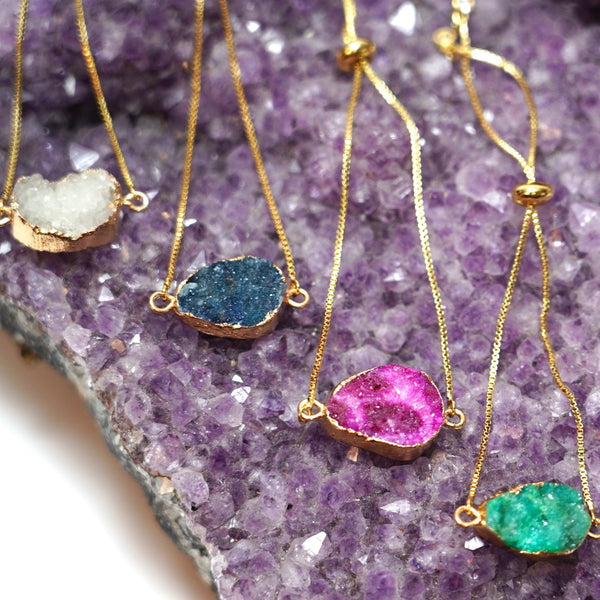 Raw Grey Druzy Bolo Bracelet in Gold