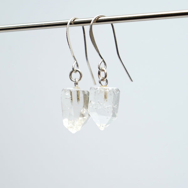 Petite Polished Clear Quartz Earrings in Silver