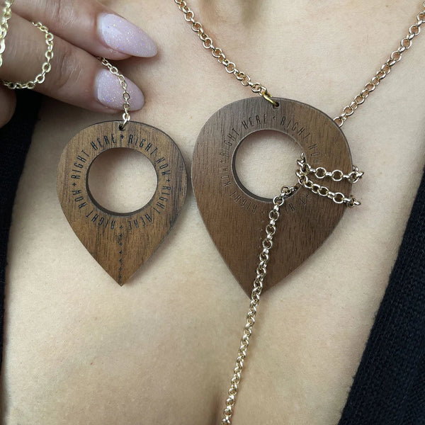 AJA Lariat Necklace in Wood and Crystal