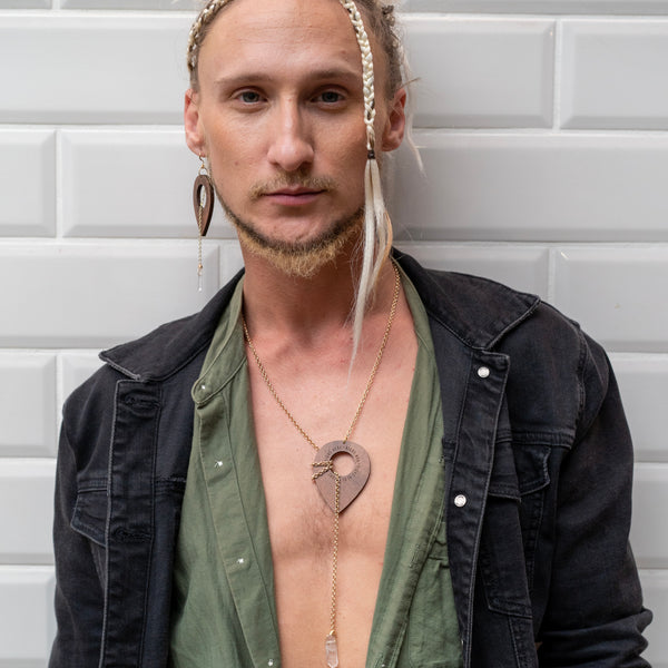 AJA Lariat Necklace in Wood and Crystal