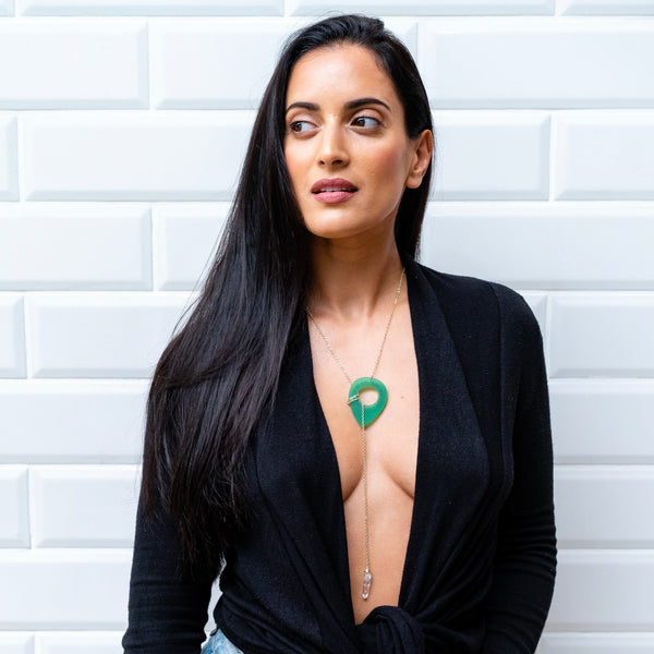 AJA Lariat Necklace in Forest Green and Crystal