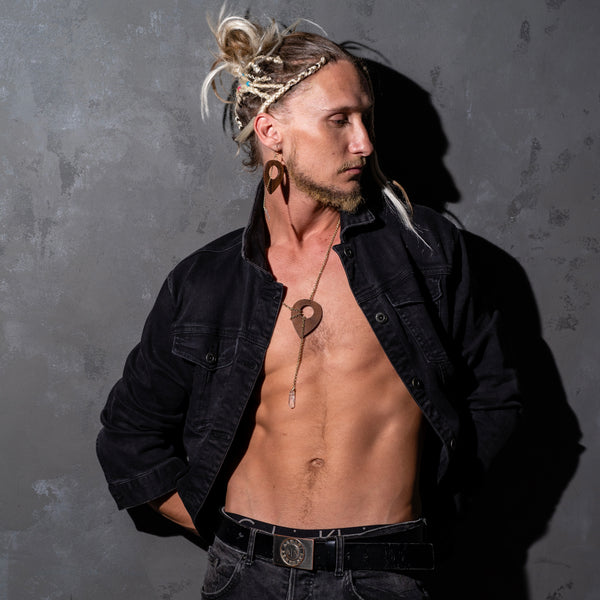 AJA Lariat Necklace in Wood and Crystal