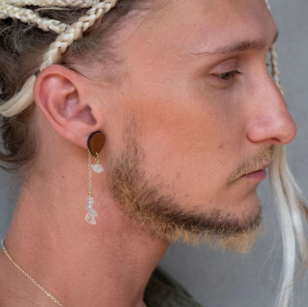 AJA Dewdrop Earrings in Wood and Clear Quartz