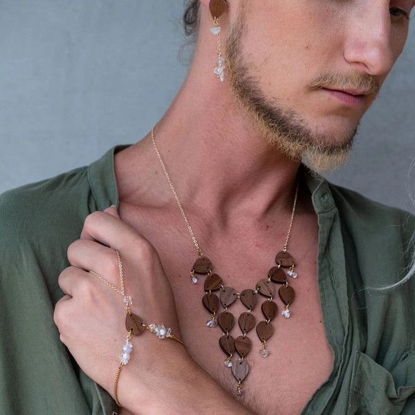 AJA Dewdrop Bracelet in Wood and Clear Quartz